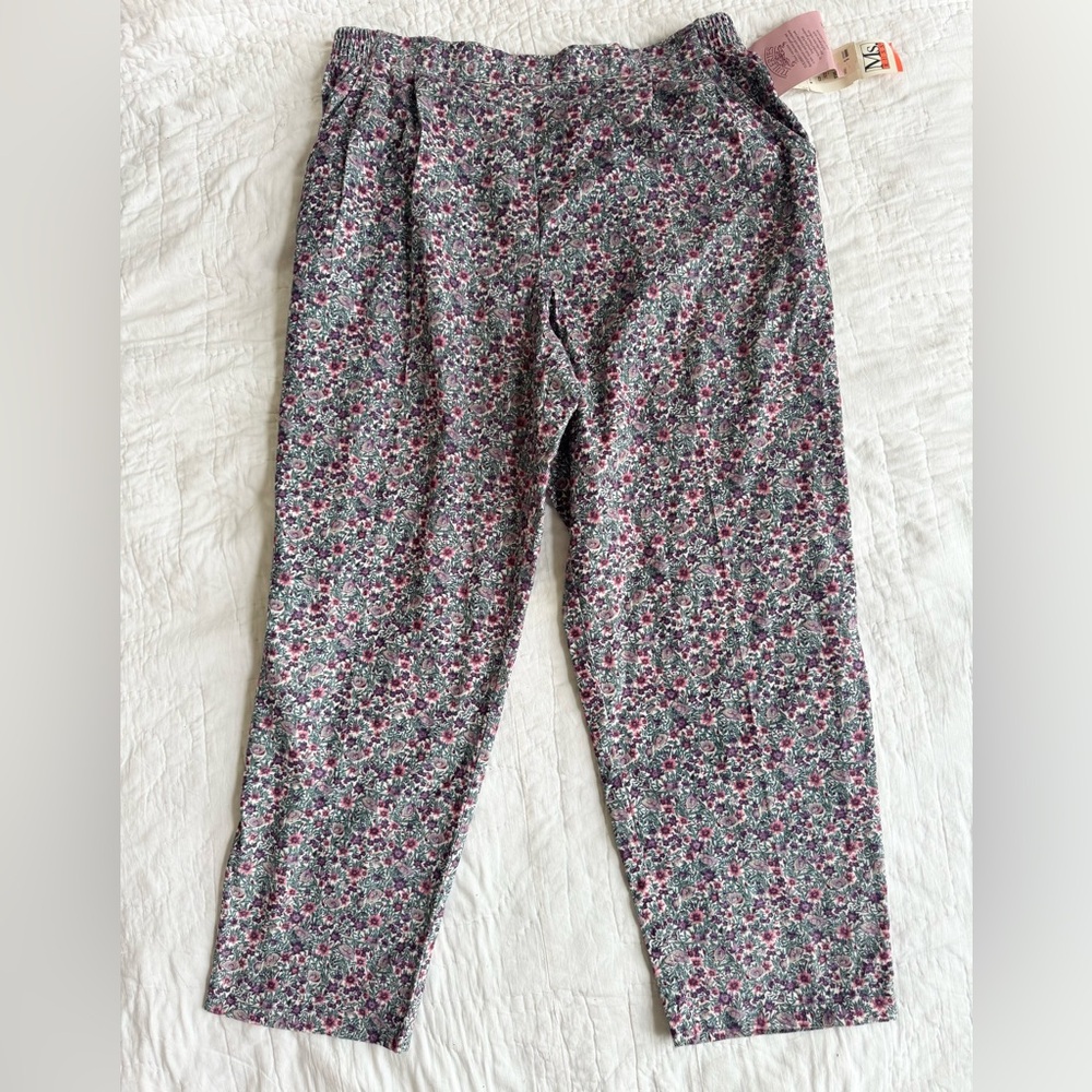 Vintage Ditsy Floral Cropped Pants Sz 24W Deadstock Pull On Corduroy Grandmacore